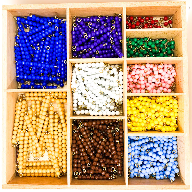 Montessori Math Beads Decanomial In Wooden Box