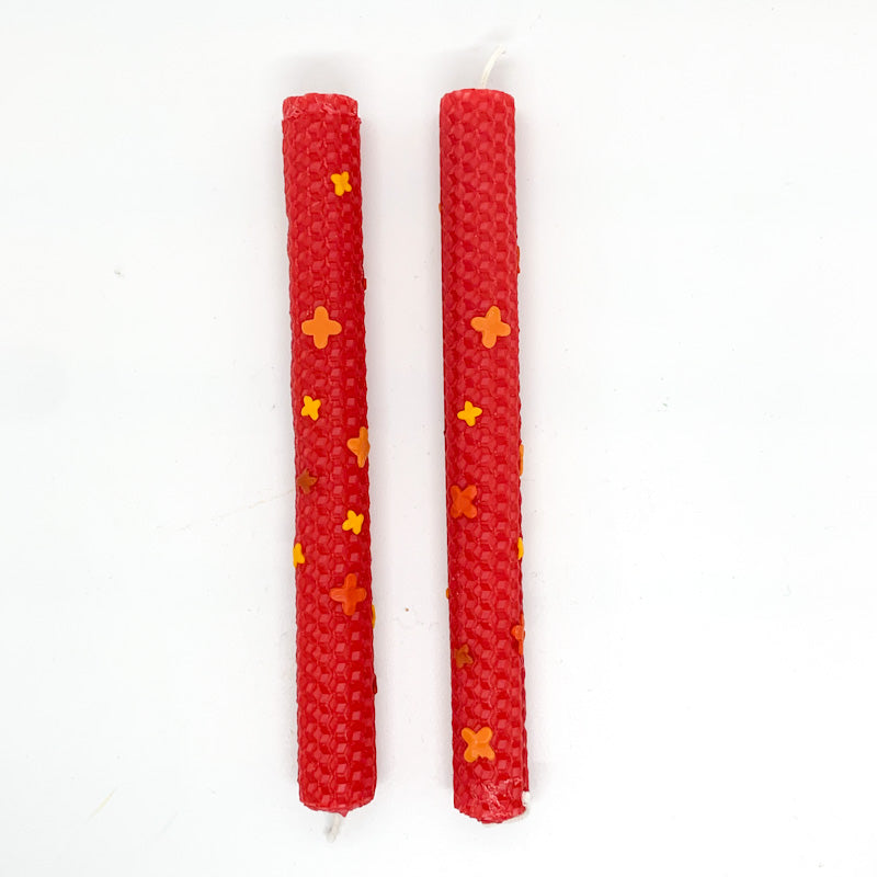 Maplerose Handmade DECORATED Honeycomb Beeswax Taper Candles Set of 2